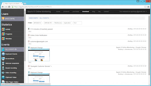 Spyrix dashboard