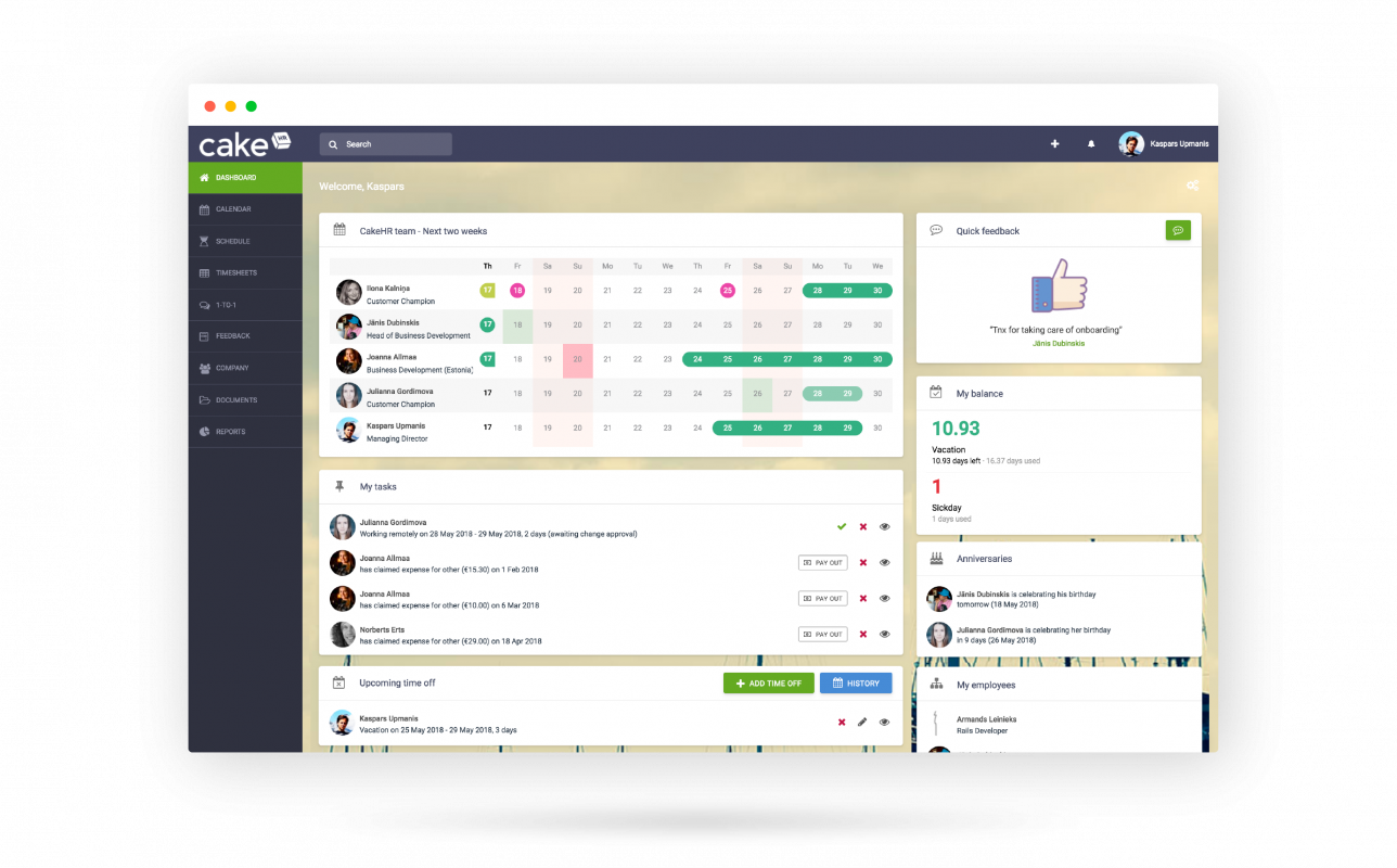 cakehr dashboard