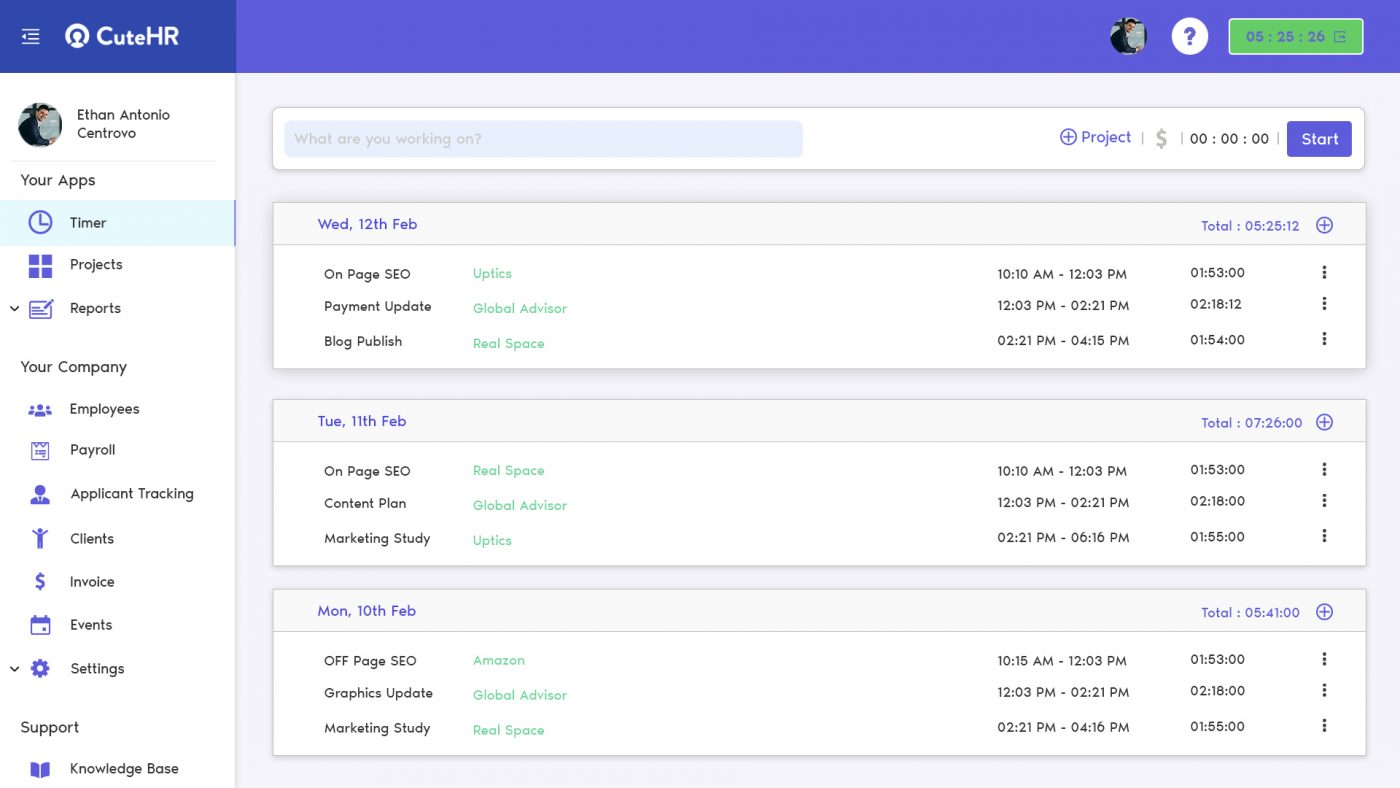 time tracker dashboard