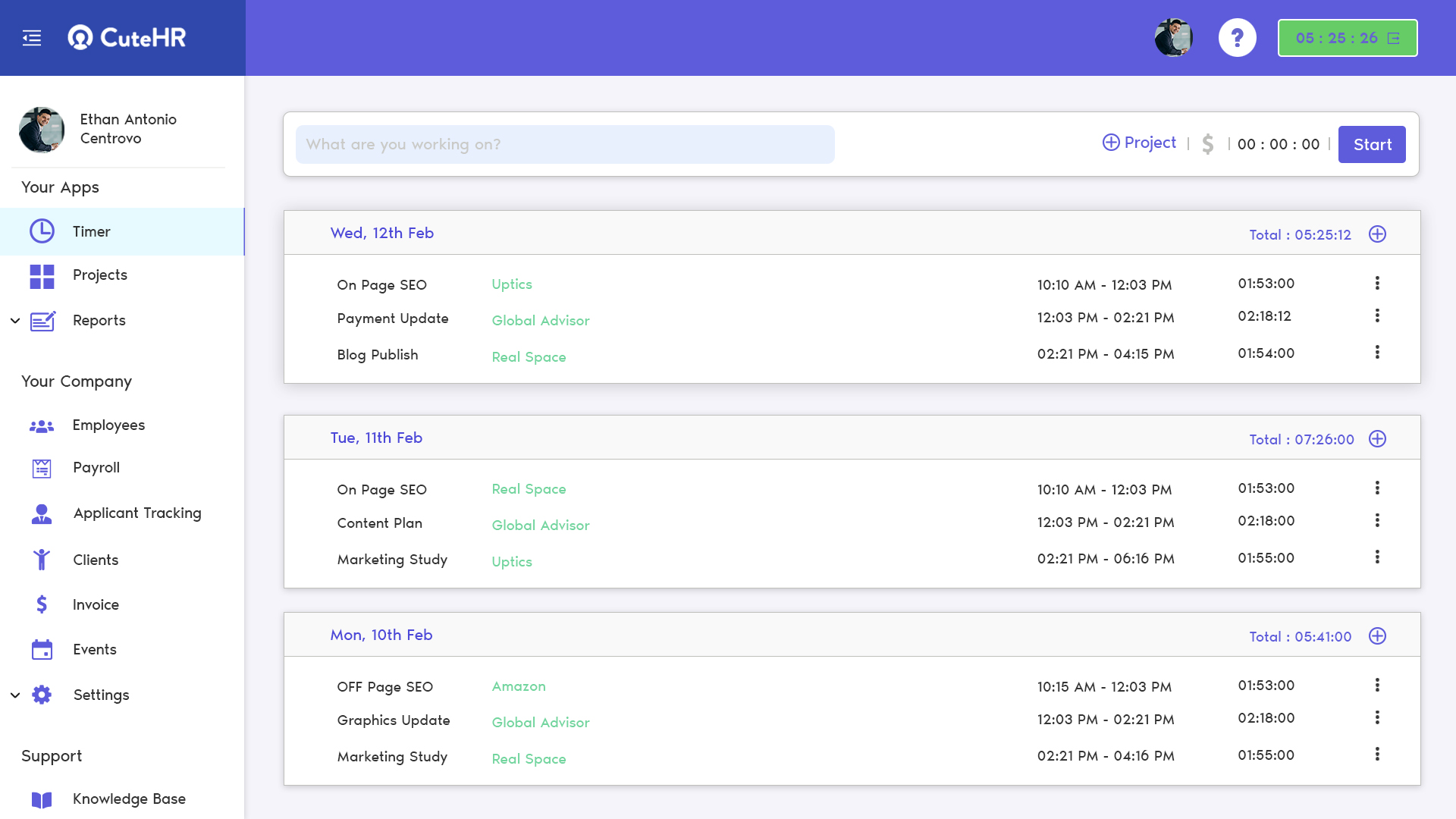 Employee time tracking