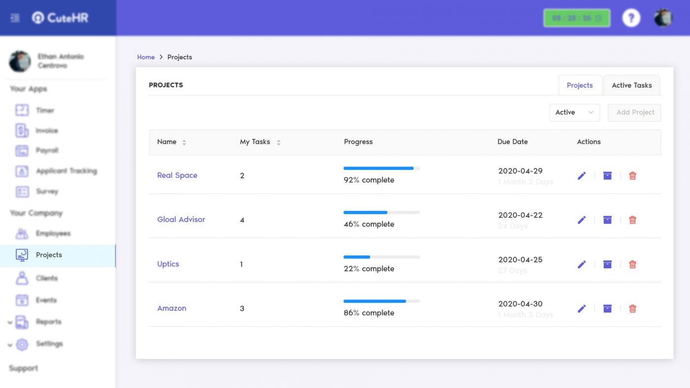 project dashboard cuteHR