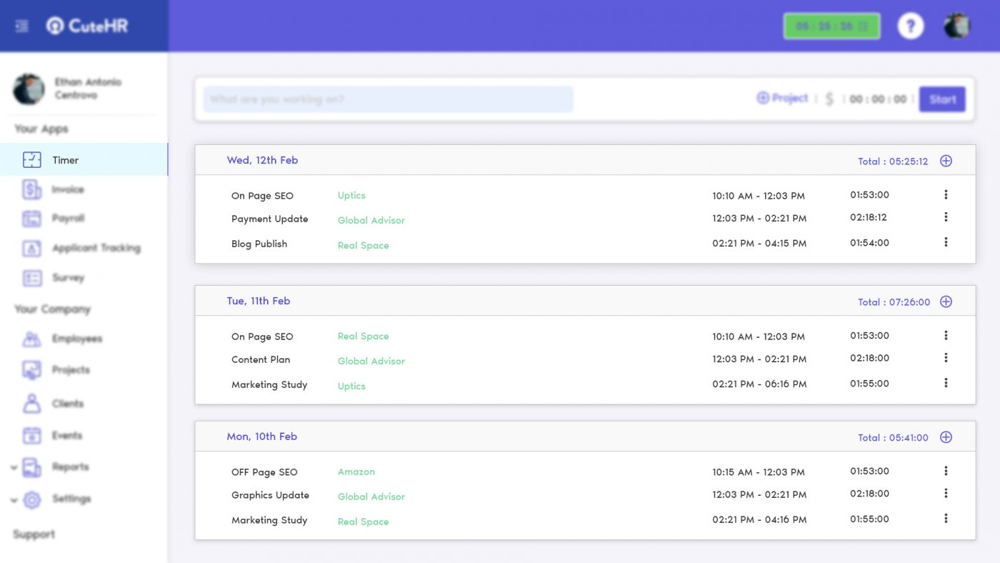 time tracker dashboard
